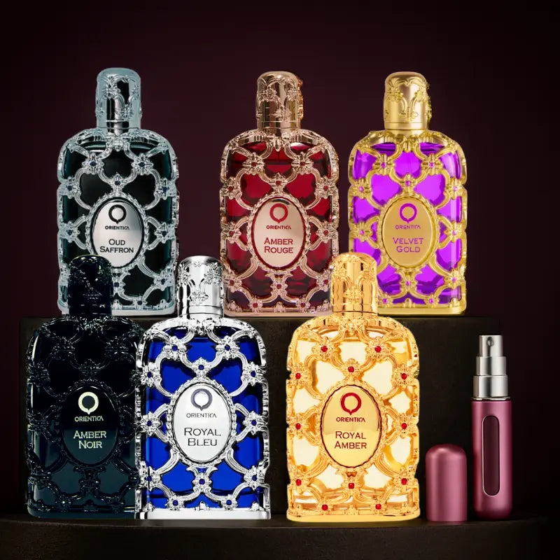 Kit 6 Perfumes Velvet Gold, Oud Saffron, Amber Rouge, Royal Amber, Royal Bleu, Amber Noir