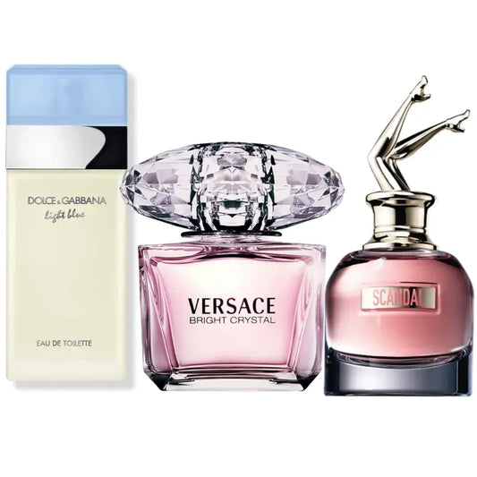 Kit 3 Perfumes Scandal, Bright Crystal, Light Blue 100ml